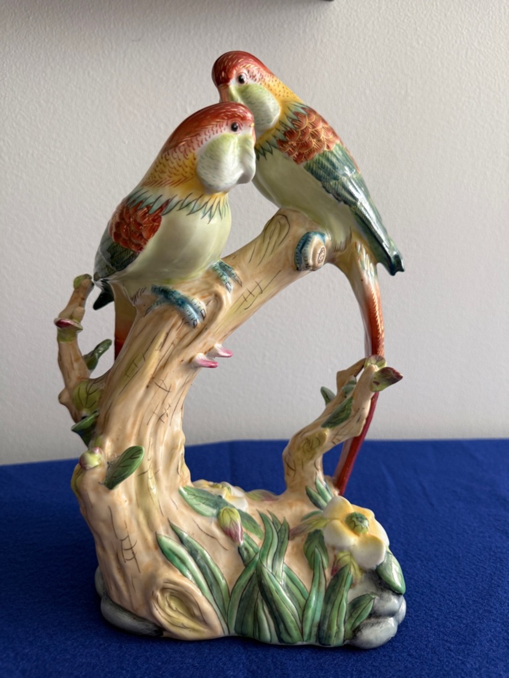 Andrea By Sadek Hand-Painted Parrot Duo Figurine in Red, Green, Yellow, Cream